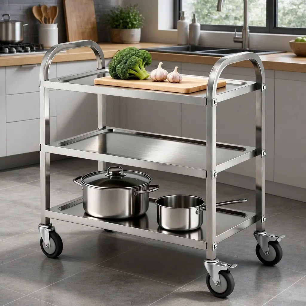3-Tier Stainless Steel Kitchen Trolley Rolling Cart Silver