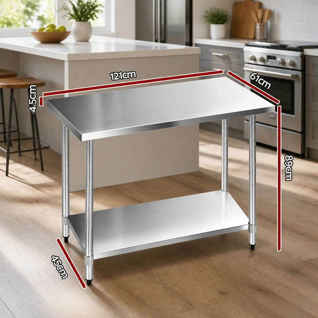 Stainless Steel Kitchen Work Bench 1219x610mm Heavy Duty Adjustable for Food Preparation