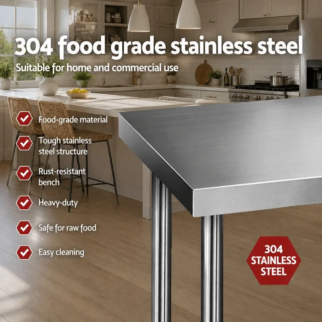 Stainless Steel Kitchen Work Bench 1219x610mm Heavy Duty Adjustable for Food Preparation