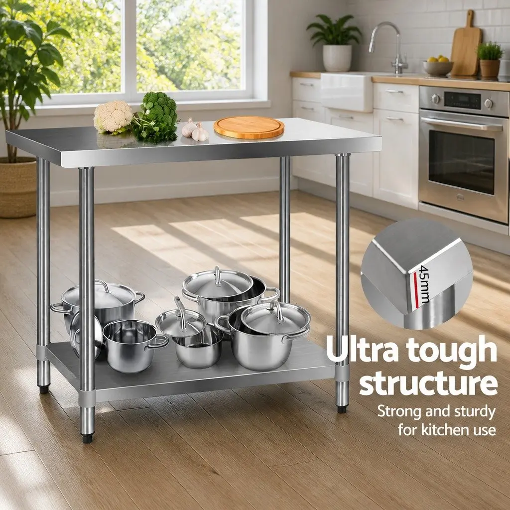 Stainless Steel Kitchen Work Bench 1219x610mm Heavy Duty Adjustable for Food Preparation