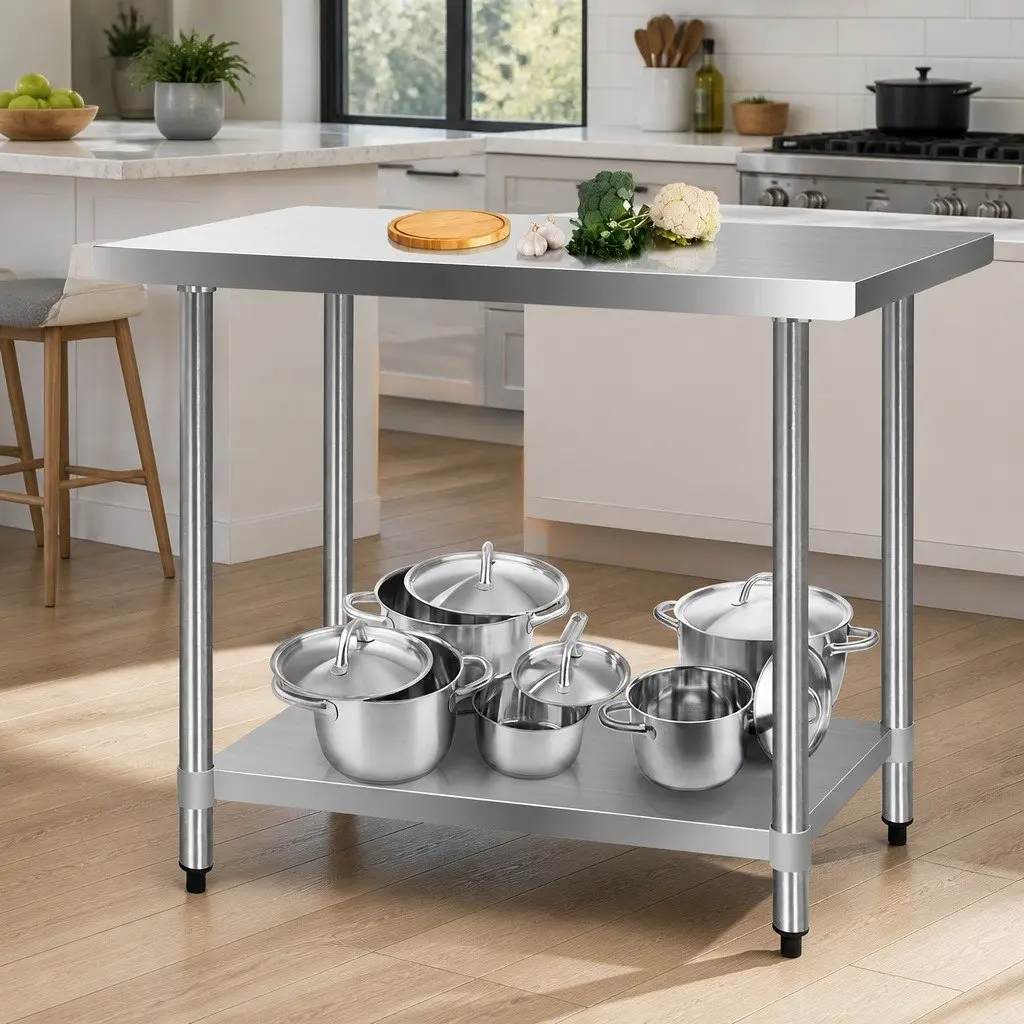 Stainless Steel Kitchen Work Bench 1219x610mm Heavy Duty Adjustable for Food Preparation