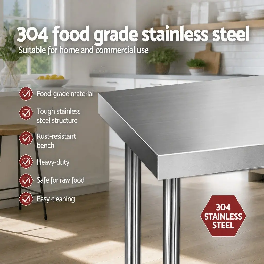 Stainless Steel Kitchen Bench 1829x610mm Commercial Work Table Silver