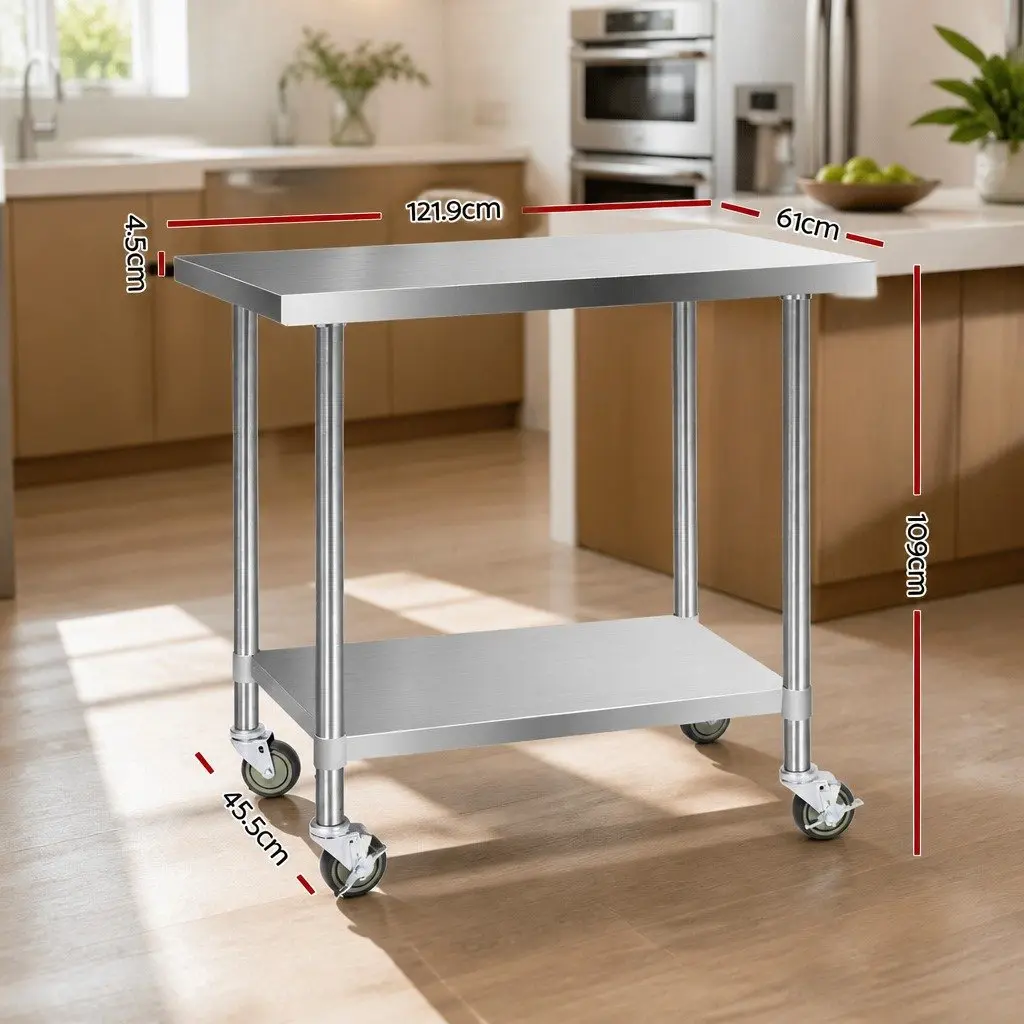 Stainless Steel Kitchen Work Bench with Wheels