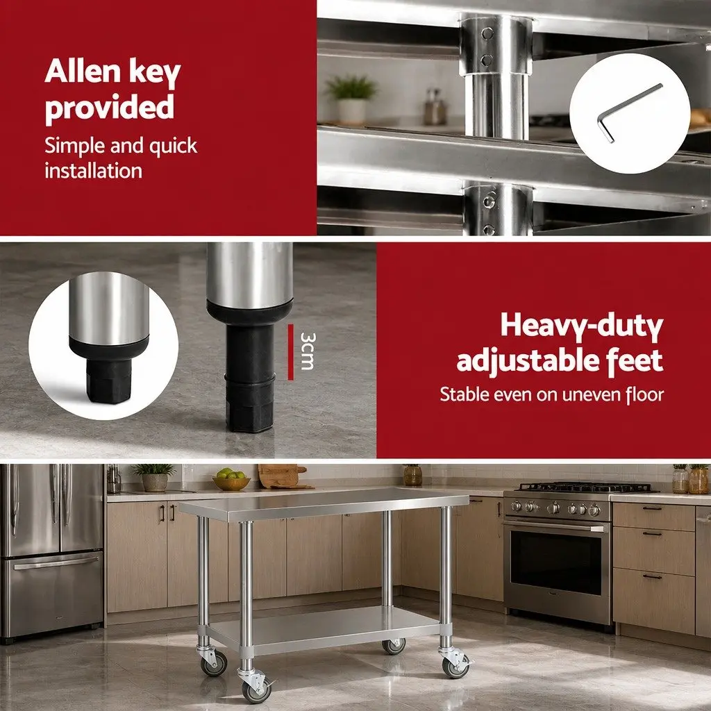 Stainless Steel Kitchen Work Bench with Wheels