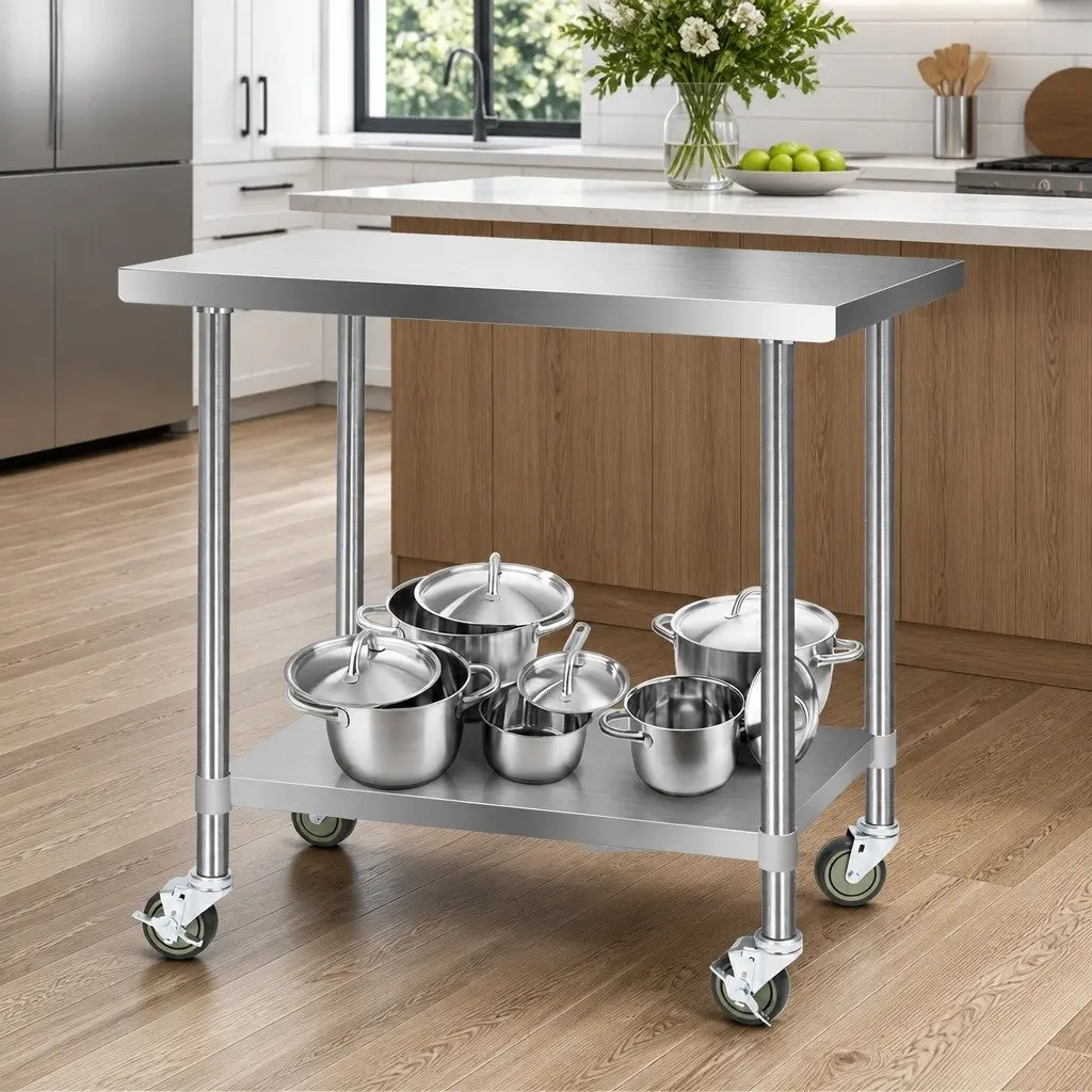 Stainless Steel Kitchen Work Bench with Wheels