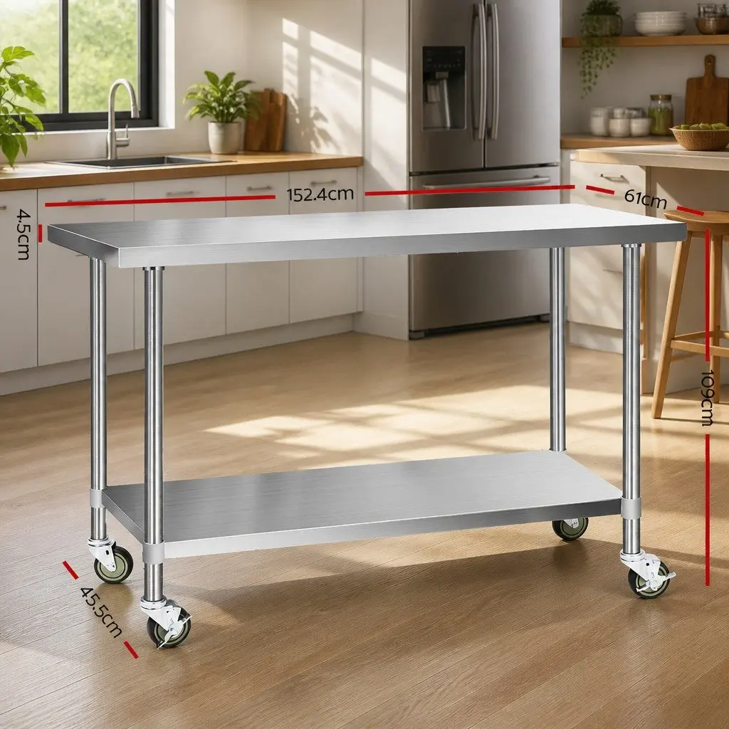 Stainless Steel Kitchen Work Table with Wheels
