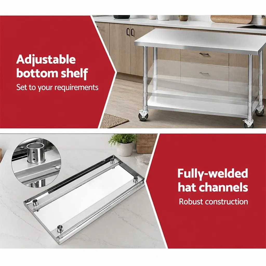 Stainless Steel Kitchen Work Table with Wheels
