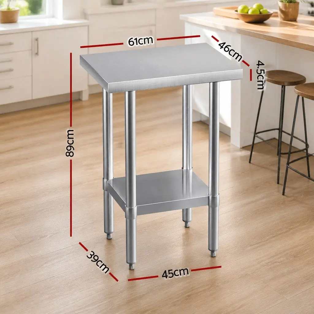 Stainless Steel Kitchen Prep Table Work Bench 610x457mm Silver Adjustable Shelf Storage