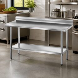 Heavy-Duty Stainless Steel Kitchen Bench with Splashback