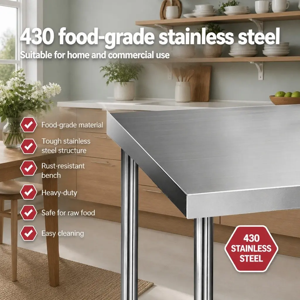 Stainless Steel Kitchen Bench Work Top 1829x760mm Silver