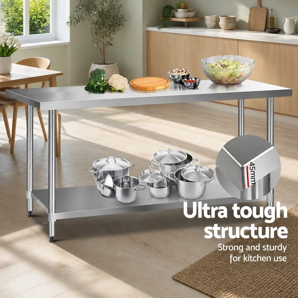 Stainless Steel Kitchen Bench Work Top 1829x760mm Silver