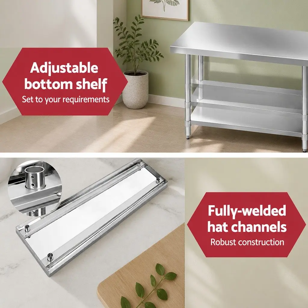 Stainless Steel Kitchen Bench Work Top 1829x760mm Silver