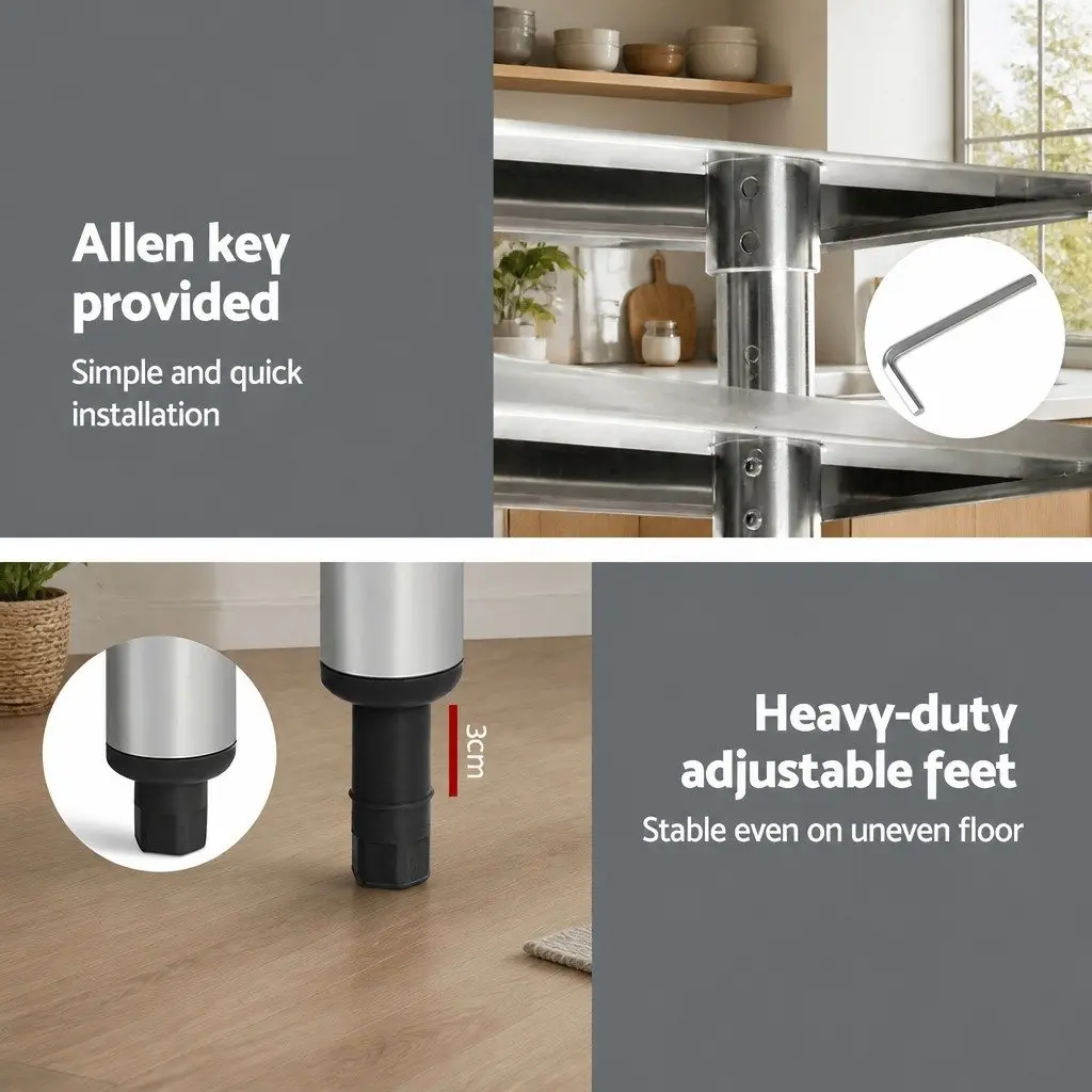 Stainless Steel Kitchen Bench Work Top 1829x760mm Silver