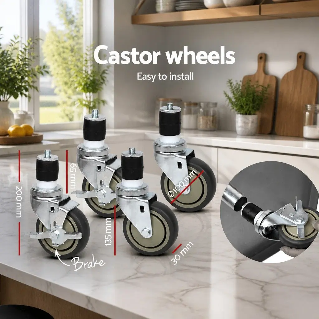 Kitchen Workbench Adjustable Stainless Steel 1829x760mm with Castor Wheels and Storage Shelf