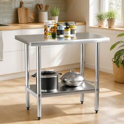 Stainless Steel Work Bench Kitchen Preparation Table 910x610mm Silver