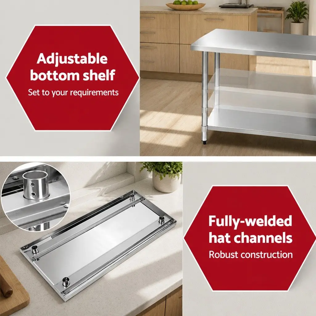 Stainless Steel Work Bench for Kitchen Prep 1219x610mm