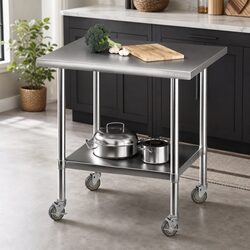 Premium Stainless Steel Kitchen Prep Table 914x762mm with Wheels