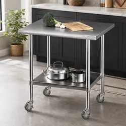 Premium Stainless Steel Kitchen Prep Table 914x762mm with Wheels