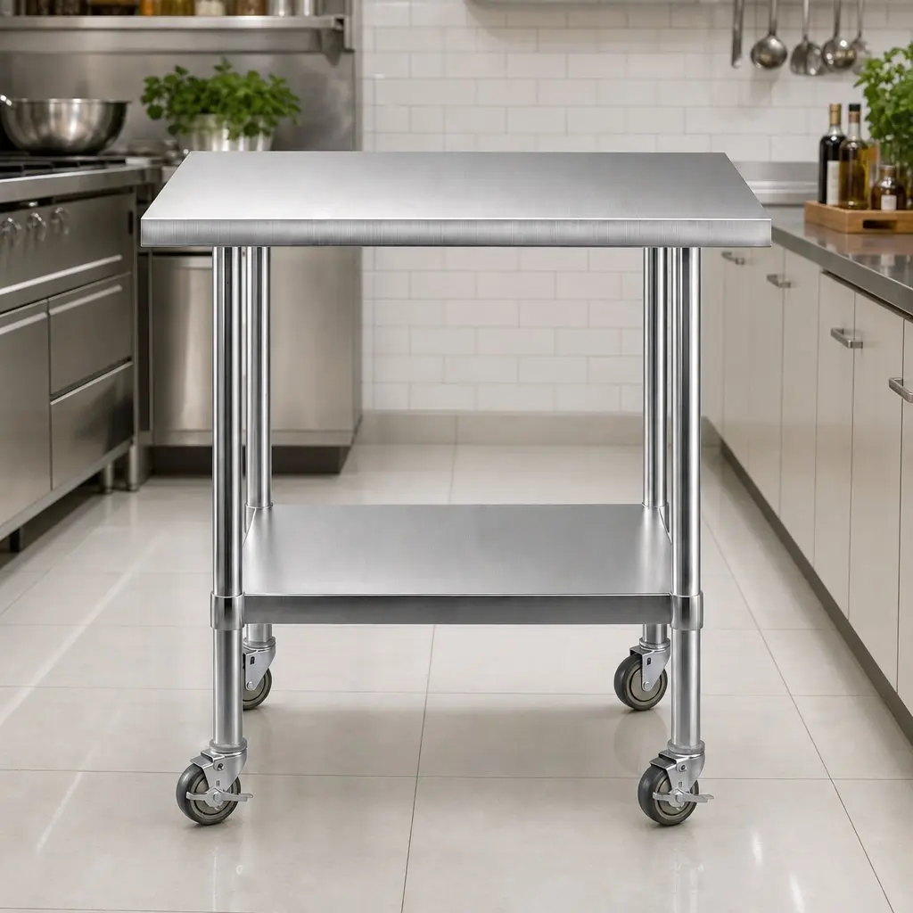 Stainless Steel Kitchen Prep Table 914x762mm with Wheels