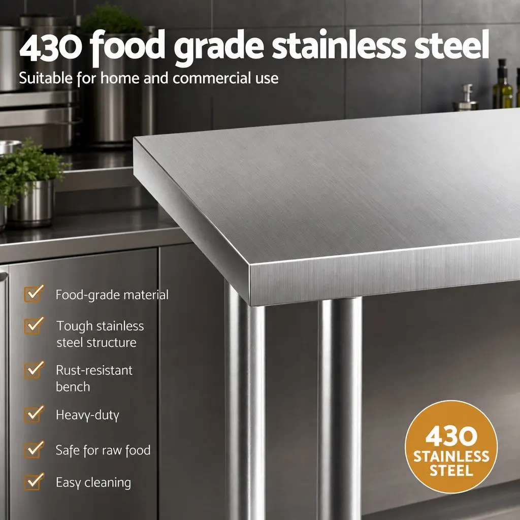 Stainless Steel Kitchen Prep Table 914x762mm with Wheels