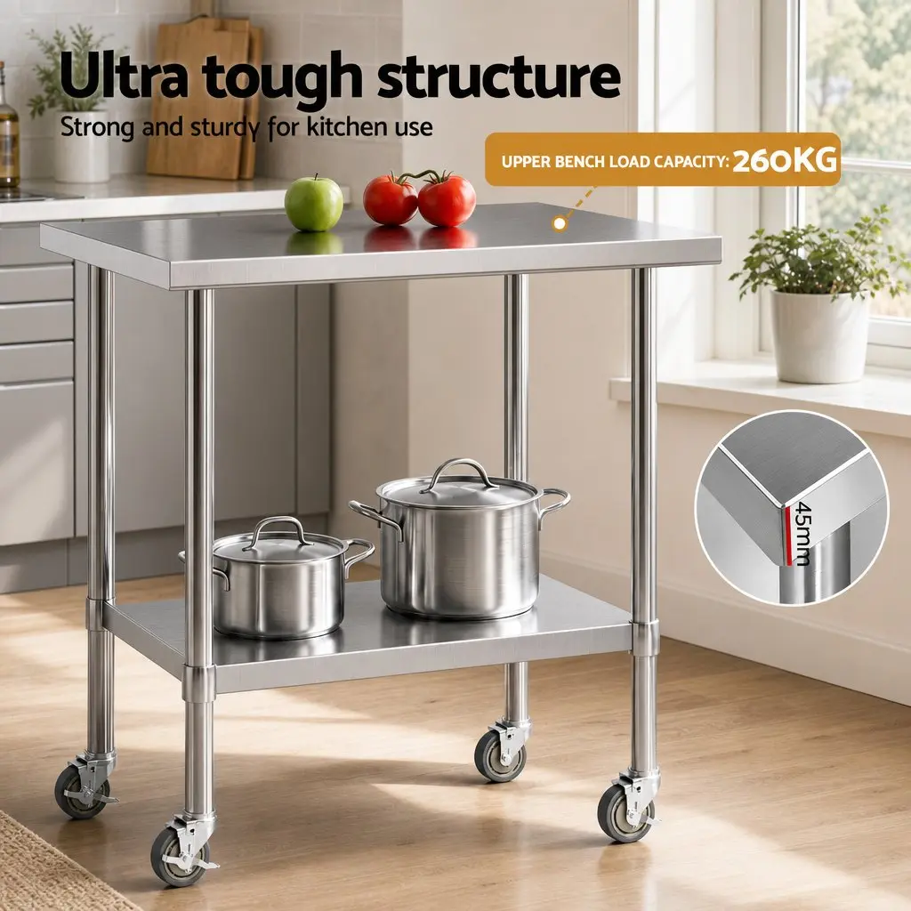Stainless Steel Kitchen Prep Table 914x762mm with Wheels