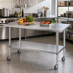 Durable Stainless Steel Work Bench with Wheels and Splashback