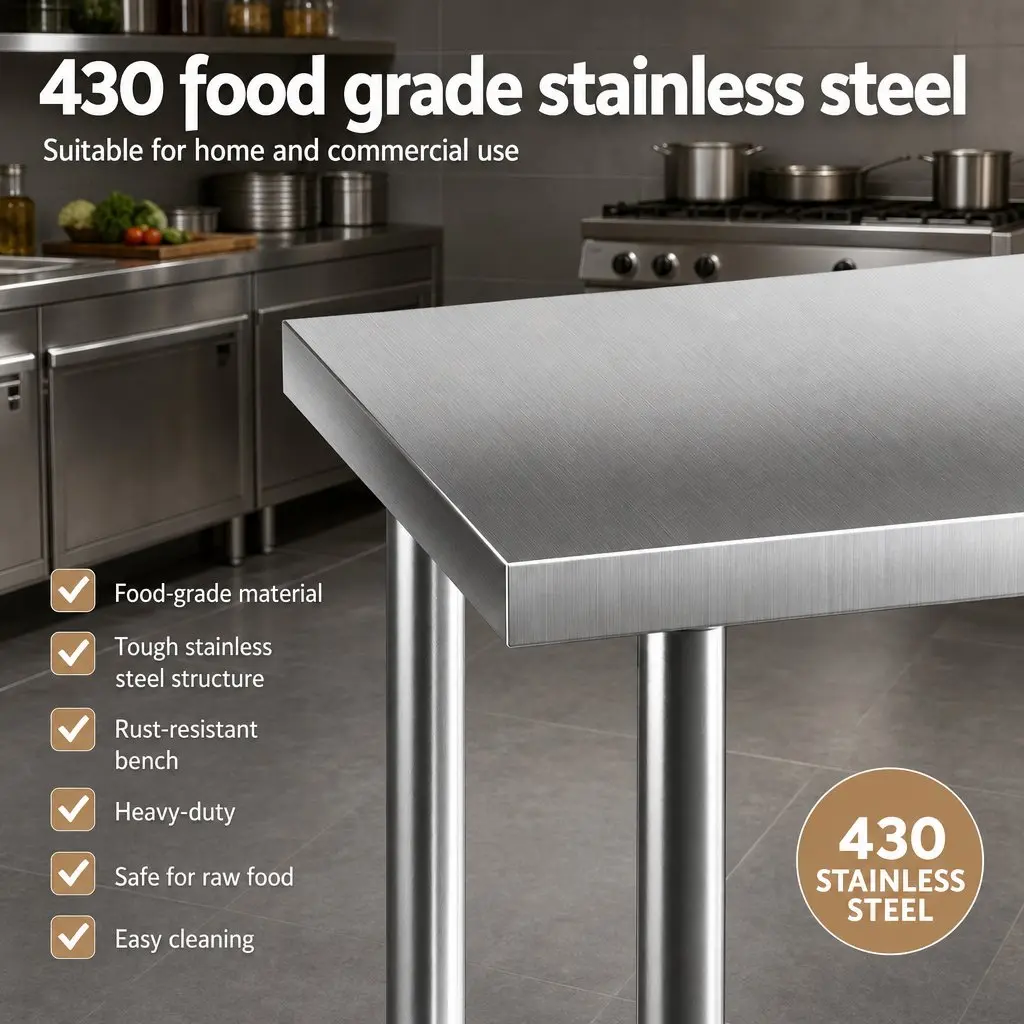 Stainless Steel Work Bench with Wheels and Splashback