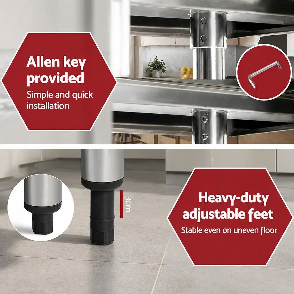 Stainless Steel Kitchen Bench with Lockable Wheels