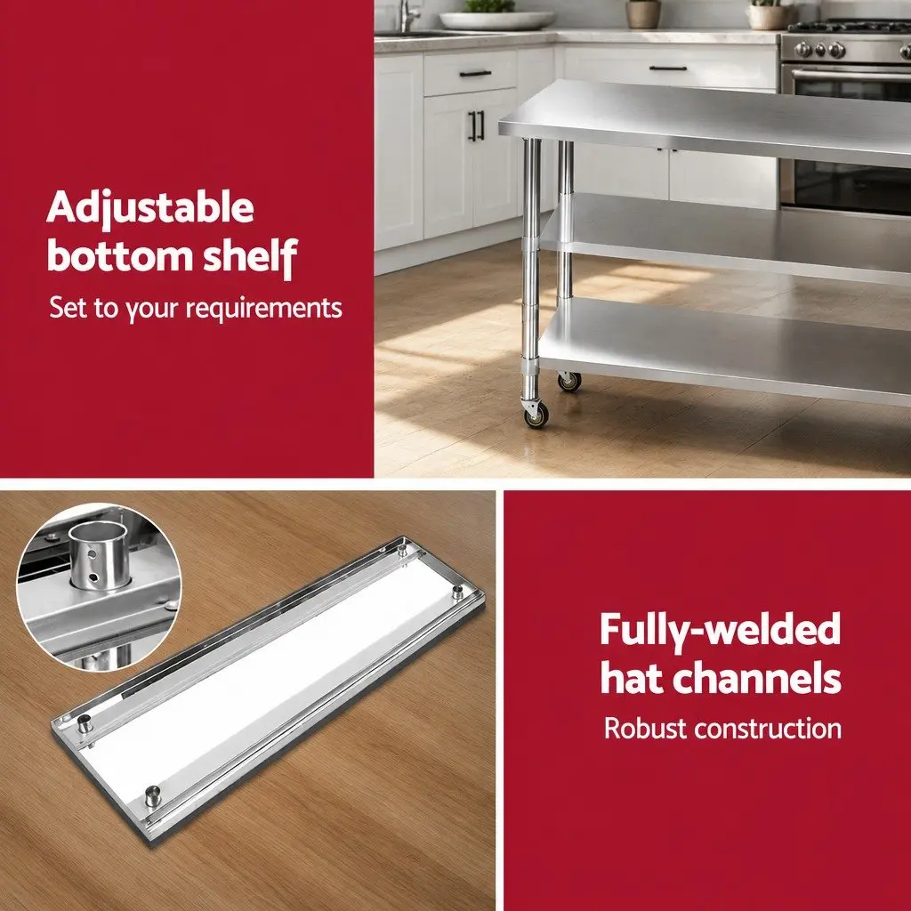 Stainless Steel Mobile Kitchen Work Table 1829mm