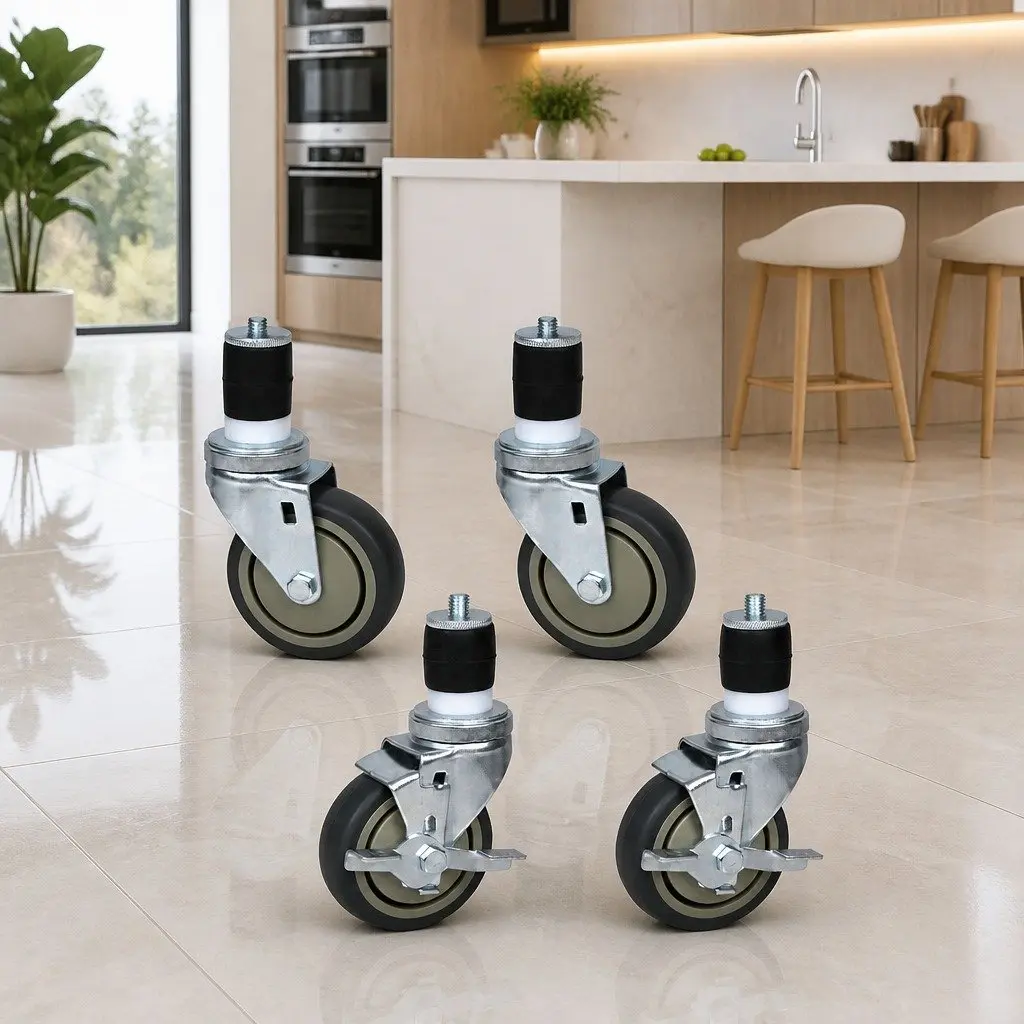 4" Swivel Castor Wheels Set of 4 with Lock Brake
