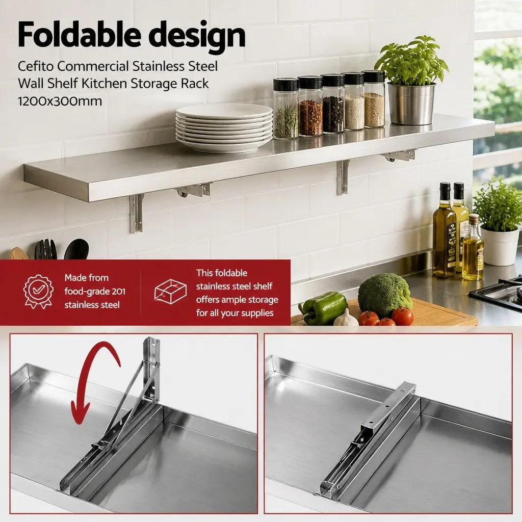 Wall Shelf Stainless Steel 1200x300mm Silver