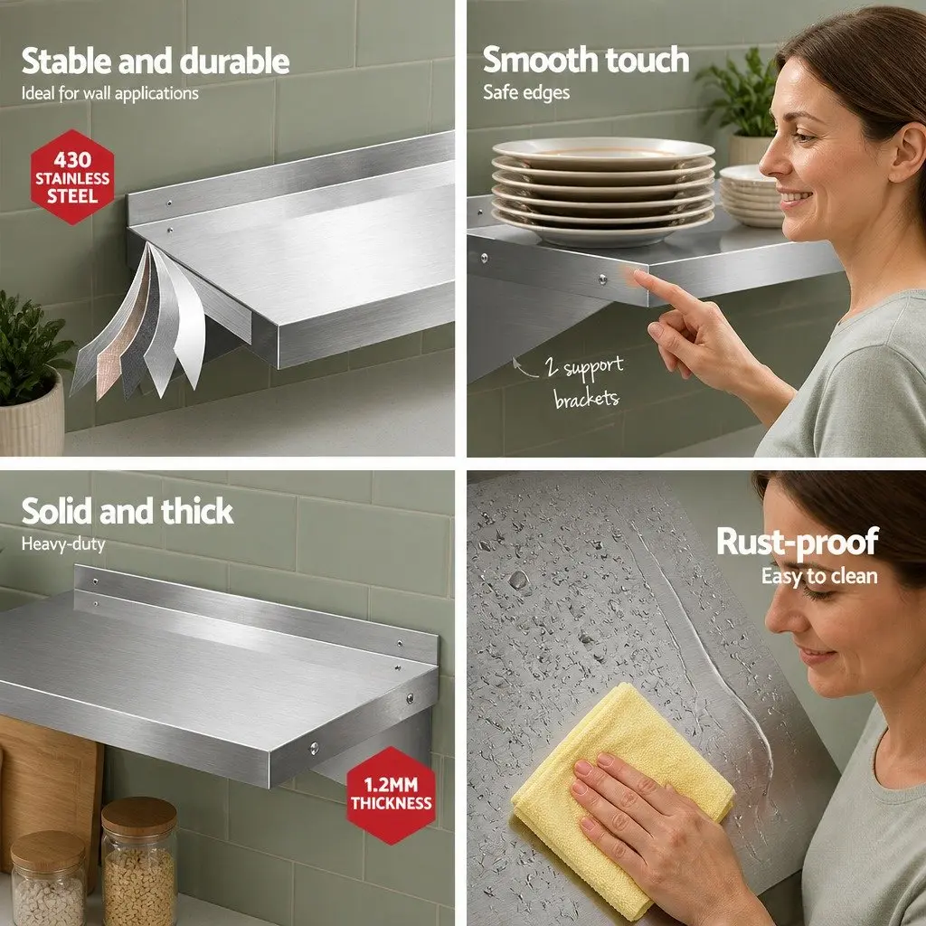 Wall Shelf Stainless Steel 900mm Silver