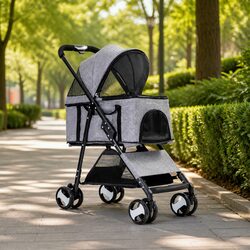 Large Pet Stroller for Dogs and Cats, Grey Pushchair