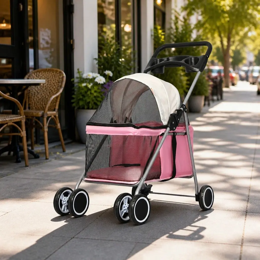 Foldable Pet Stroller with Canopy and Shock Absorbers
