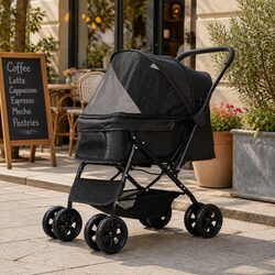 Pet Stroller Dog Cat Carrier Foldable Portable Pram Basket Wheels Black