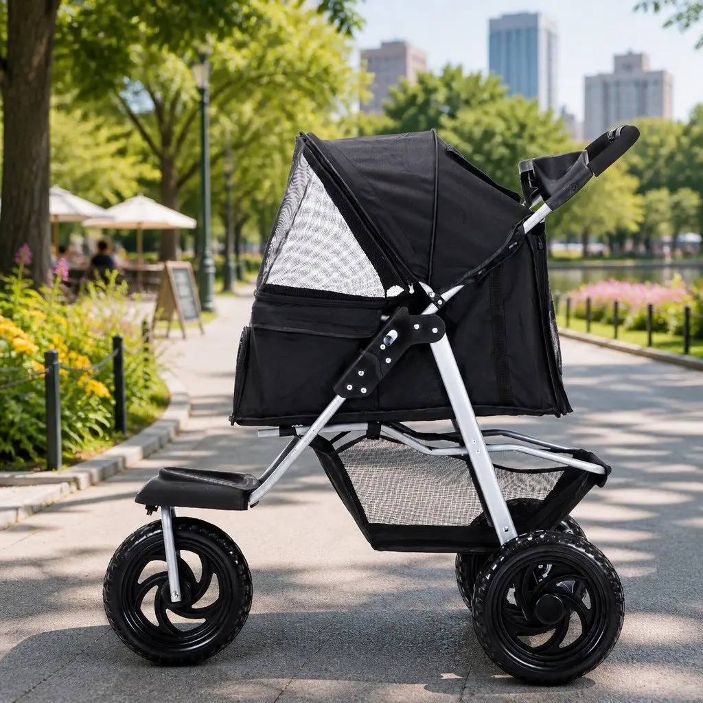 Pet Stroller Powder-coated Steel Frame 55cm x 100cm x 107cm Black
