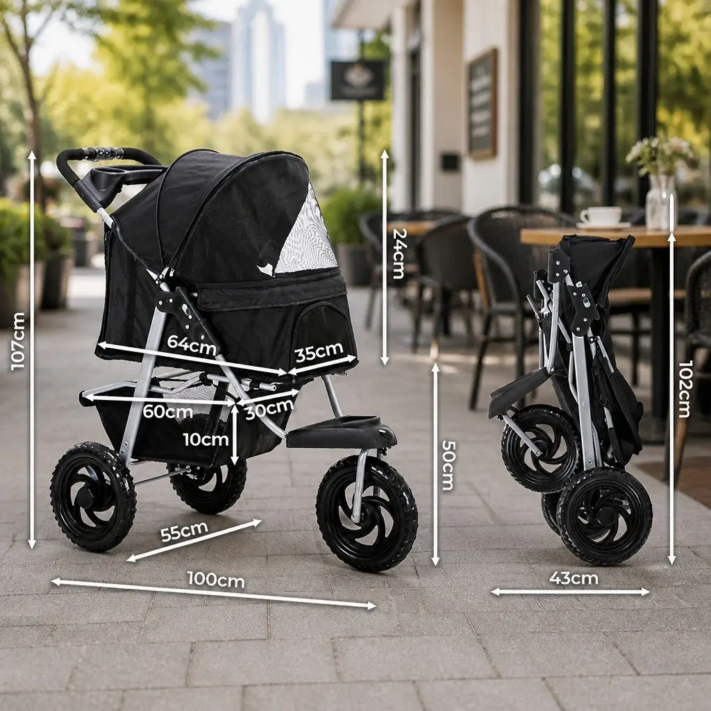 Pet Stroller Powder-coated Steel Frame 55cm x 100cm x 107cm Black