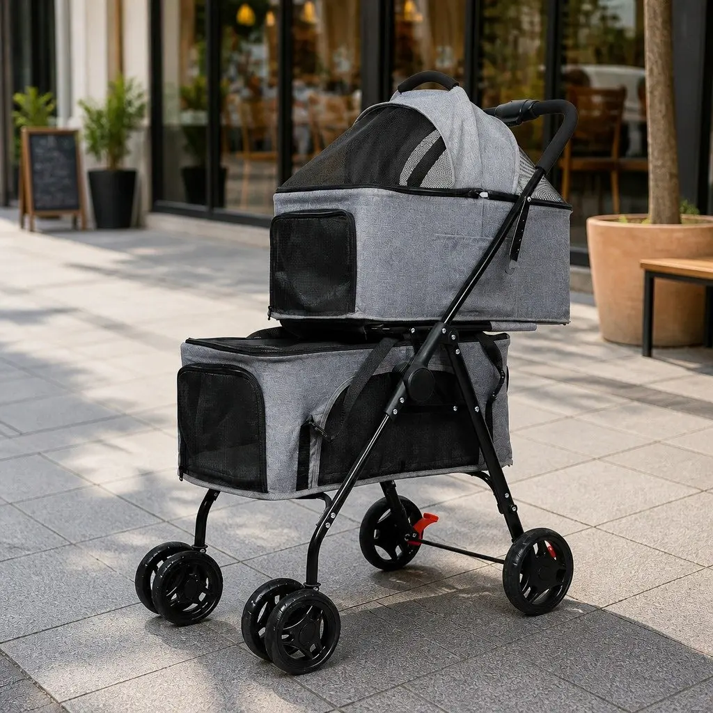 Two-Tier Pet Stroller with Lockable Wheels