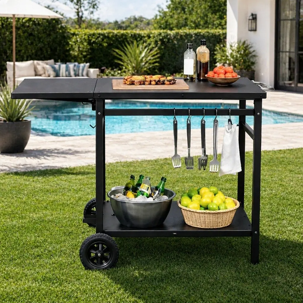Outdoor Kitchen Cart Iron 97cm x 56cm x 76cm Black