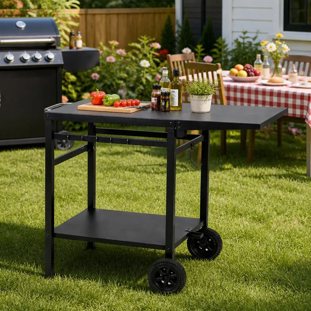 Outdoor Kitchen Cart Iron 97cm x 56cm x 76cm Black