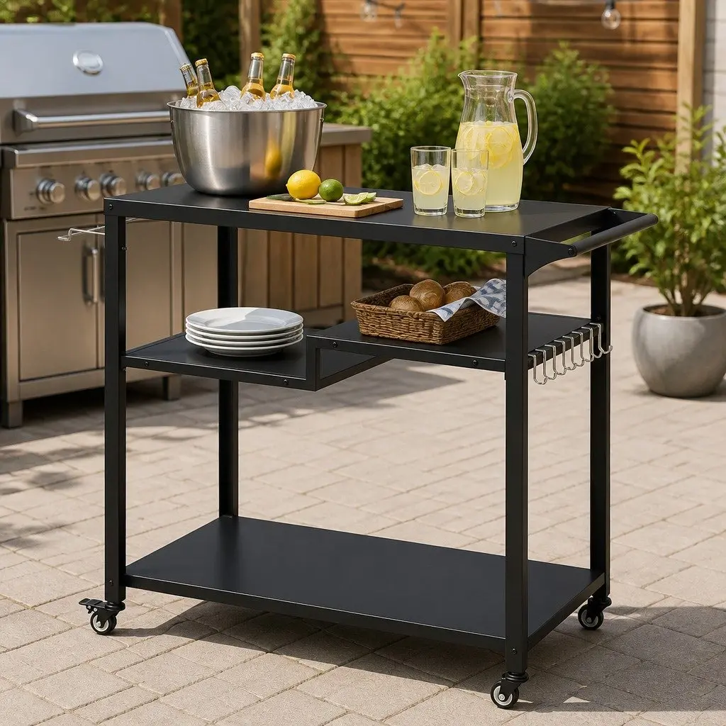 3 Tier BBQ Grill Serving Cart for Outdoors