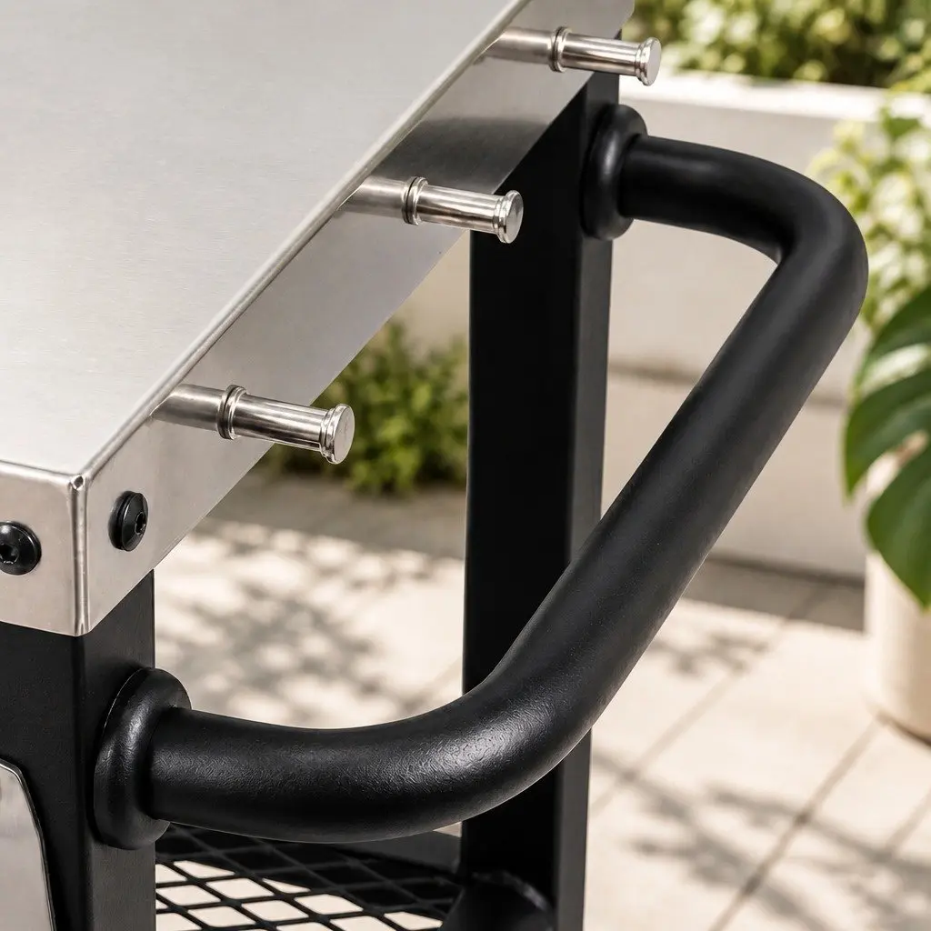 Outdoor Kitchen Cart Stainless Steel Mobile BBQ Grill Trolley Black 74cm x 41cm x 89cm