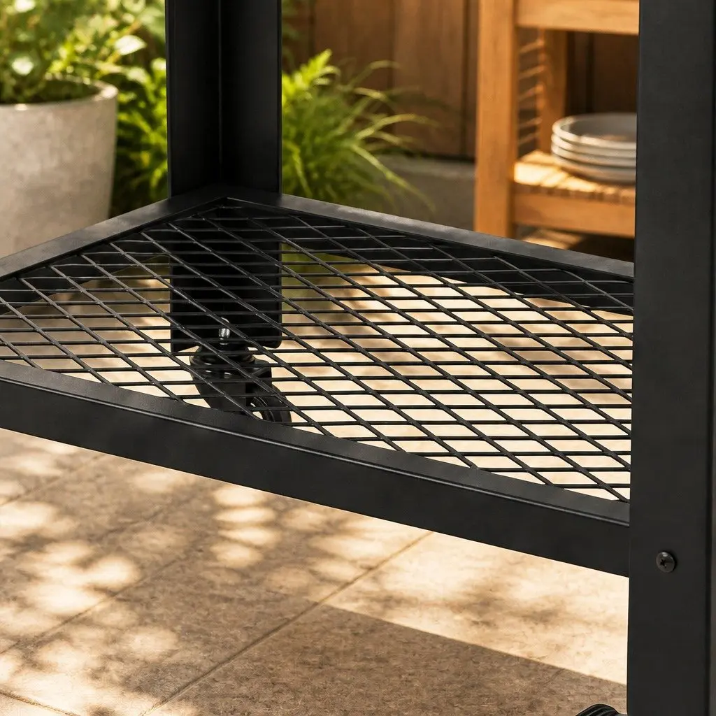 Outdoor Kitchen Cart Stainless Steel Mobile BBQ Grill Trolley Black 74cm x 41cm x 89cm