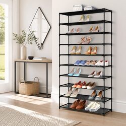 Shoe Rack Cabinet 10-Tier Stackable Storage Organiser 50 Pairs Black