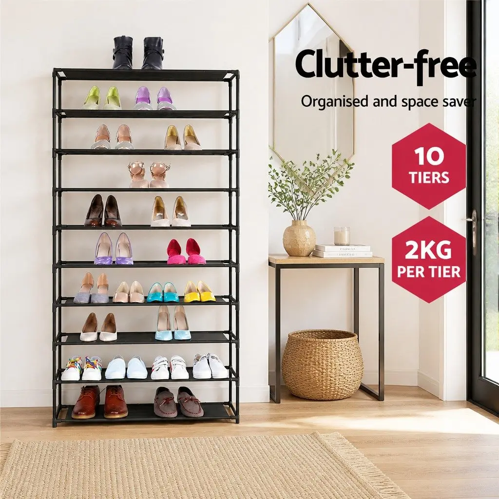 Shoe Rack Cabinet Metal 10-Tier Stackable Storage Organiser Black