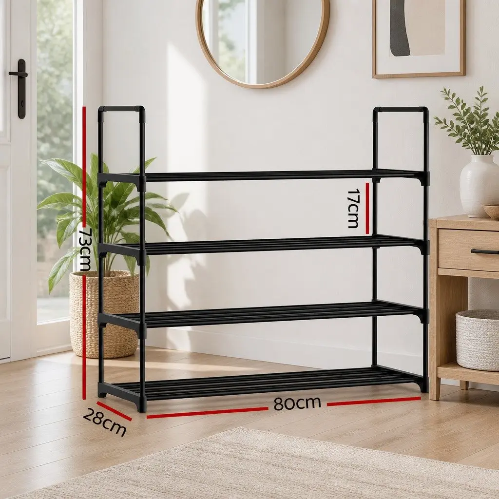 Shoe Rack Metal 4-Tier Black Stackable Storage Organiser
