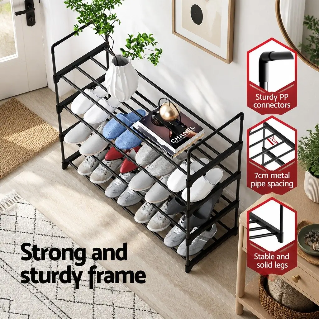 Shoe Rack Metal 4-Tier Black Stackable Storage Organiser