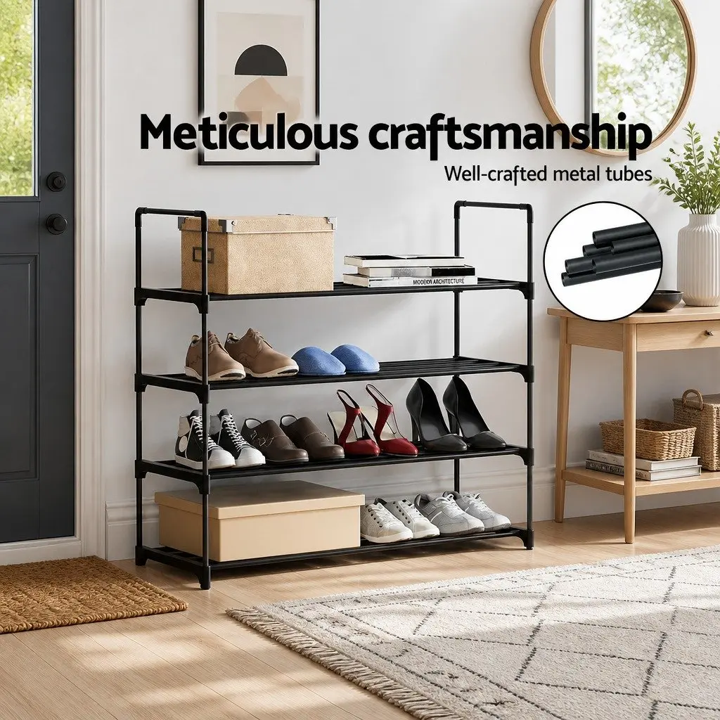 Shoe Rack Metal 4-Tier Black Stackable Storage Organiser