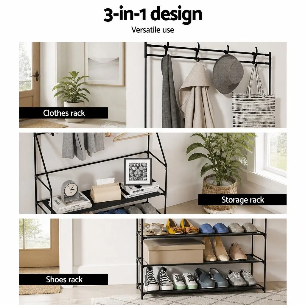 Shoe Rack Hall Tree Metal Five-Tier Storage Organiser Black