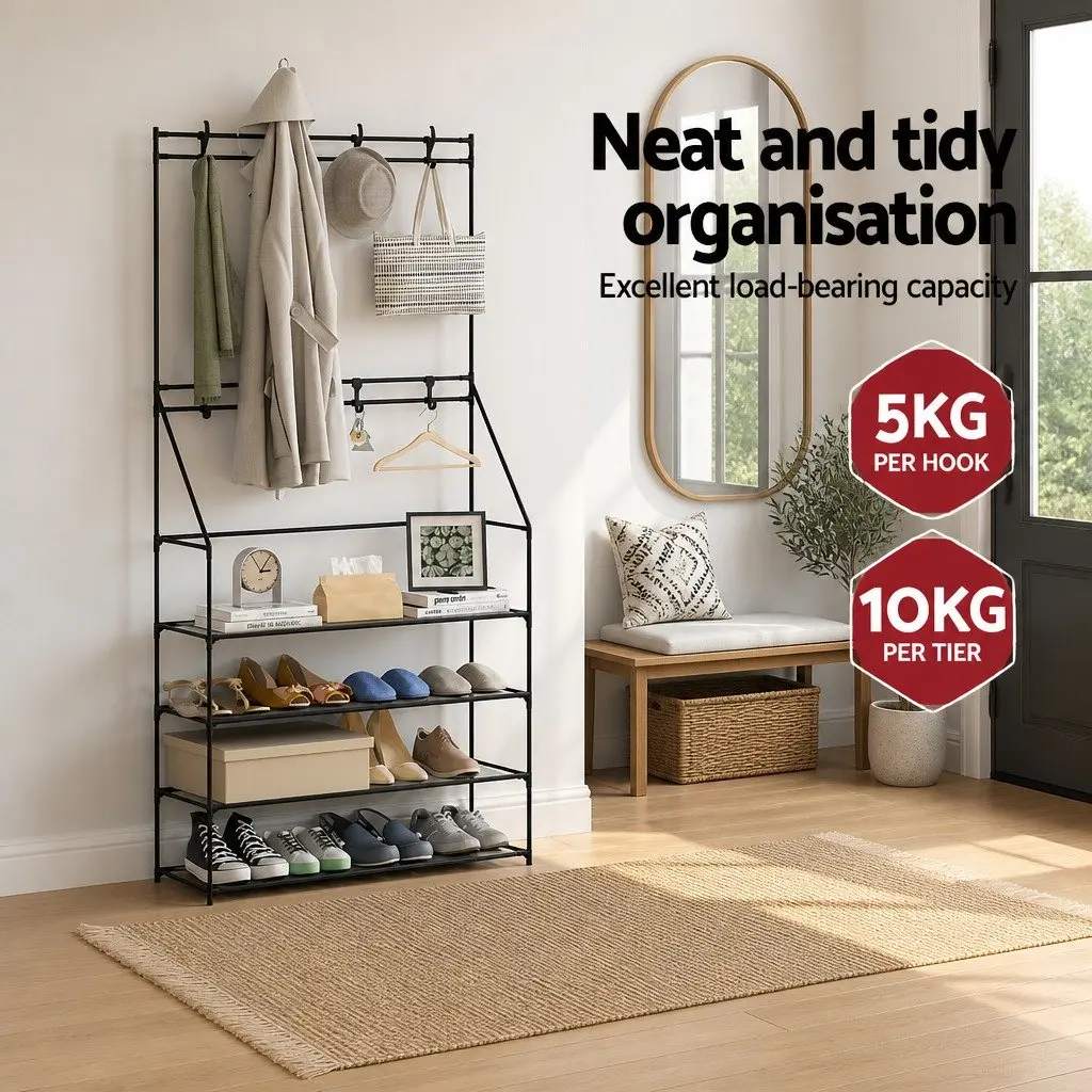 Shoe Rack Hall Tree Metal Five-Tier Storage Organiser Black